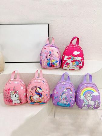 Cartoon Unicorn & Mermaid Print Backpack, Large Capacity Student Bag, Fashion Stylish Daypack For Girls, Kids/Toddlers