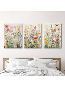 Framed Colorful Wildflower Canvas Wall Art Flowers Pictures Prints Flowers Printing Floral Watercolors Flower Wall Decor Living Room Girls Bedroom Bathroom Decorative Painting