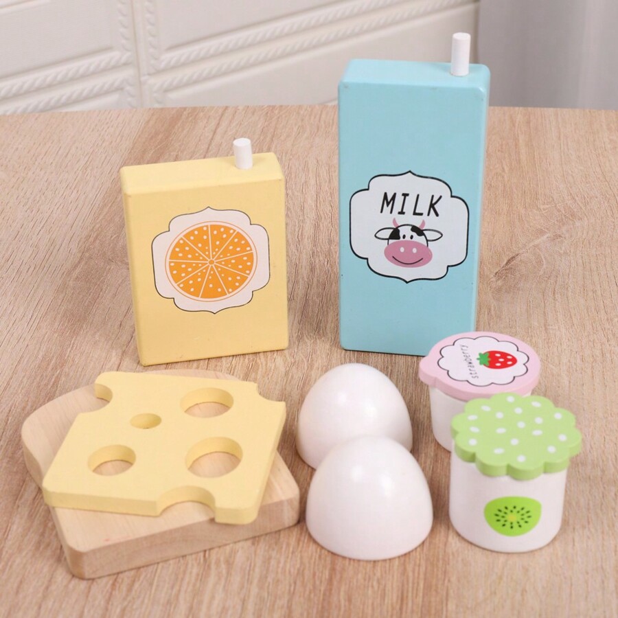 Kids American Style Pretend Play Toy, Wooden Realistic Breakfast