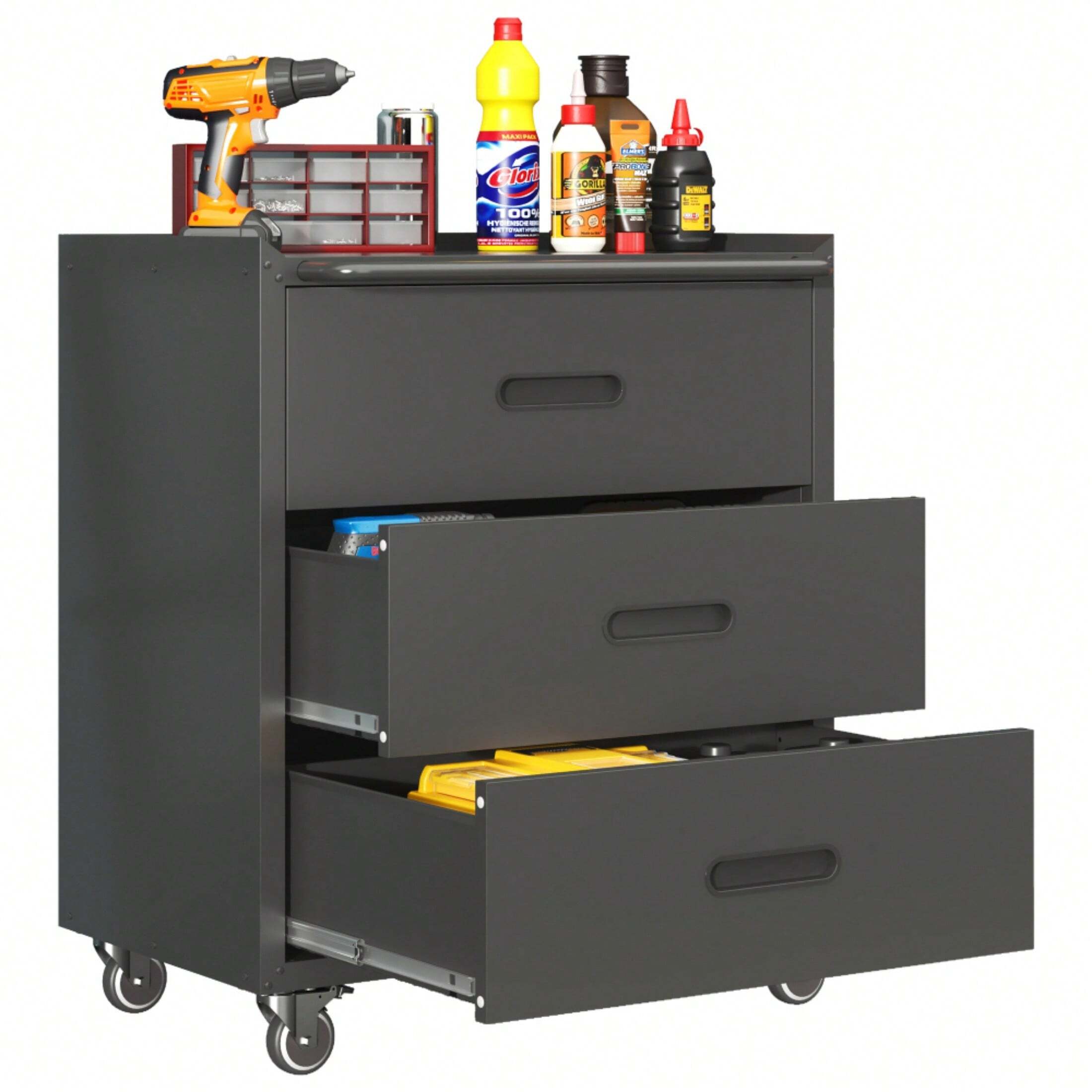 FKZNPJ Heavy Duty Metal Storage With Wheels 3 Drawer Tool