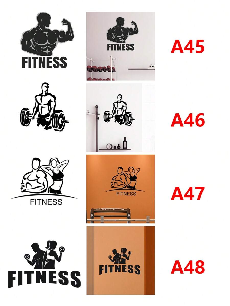 1pc Fitness Pattern Wall Sticker For Living Room Bedroom DormitoryHome