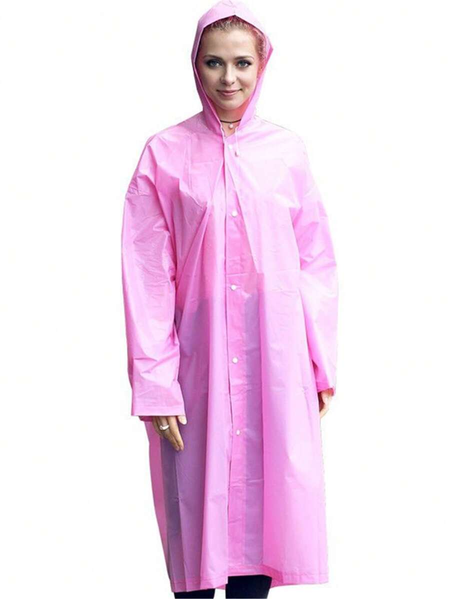 1 chiếc Áo mưa trùm đầu dài nhẹ màu hồng EVA dành cho người lớn và trẻ em - Hồng - Xem 1