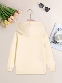 1pc Tween Girls Casual Printed Pullover Hooded Sweatshirt, Student Youth Winter Outfit Thick Thermal Lined Long Sleeve Top - Timeless Hoodie, Suitable For Everyday Wear