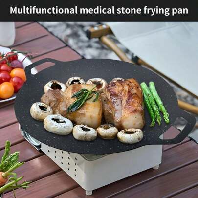 11.8 英寸双耳铁质不粘韩式烧烤盘，户外露营炊具，圆形家用烤盘，适用于筒式炉海鲜煮