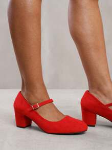 Where’s That From EFFIE BLOCK HEEL MARY JANE PUMPS - Red Suede - View 1