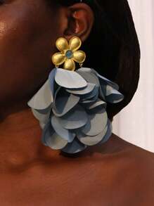 1 对夸张金属花和织物流苏花耳环，适合女性正式场合和日常佩戴 - 1對綢緞布藝花朵耳環 - 查看 1