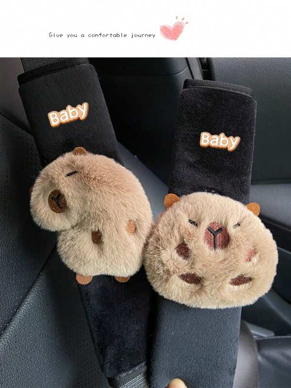 2pcs Car Seat Belt Shoulder Protector Plush Capybara Decorative Car Anti Pinch Neck Protection Cover