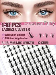 140 件 8-18 毫米混合 C 卷睫毛延长套装，自然外观睫毛延长套装，Manga 睫毛簇单独带睫毛粘合剂和密封，睫毛胶去除剂 60ml 睫毛延长清洁剂睫毛延长镊子和涂抹器，轻松拆卸 - 彩色 - 查看 3