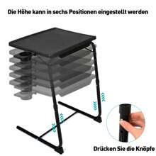 Bandeja para TV, Mesa de Comedor Plegable para TV con Portavasos, Mesa para TV Ajustable con 3 ángulos y 6 Ajustes de Altura, Mesa de Centro para Comer en sofá y Cama, Soporte para computadora portátil, Negro