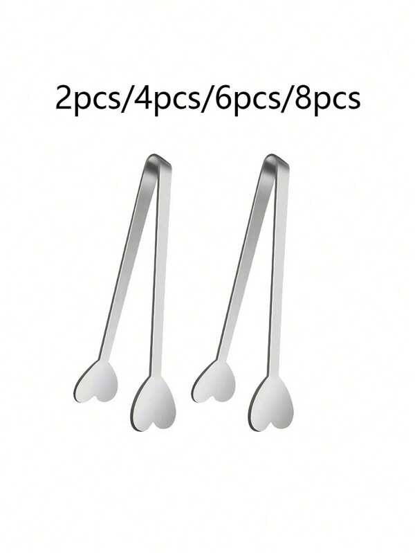 2 Stück/3 Stück/4 Stück/6 Stück/8 Stück herzförmige Mini-Servierzange, herzförmige Mini-Zangen aus feinem Edelstahl für Würfelzucker, ideal für Vorspeisen und Früchte, für Kaffee-Bar und Tee-Party Anlässe