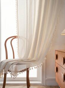 Bubaba 1 件白色针织提花遮光窗帘，波西米亚北欧风格针织条纹镂空设计，适用于卧室装饰，适用于厨房、卧室、餐厅、客厅，使房间变暗，季节性装饰 - 白色 - 查看 11