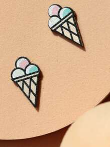 1 对可爱冰淇淋手绘复古木质耳钉，春夏时尚 - 冰淇淋 - 查看 5