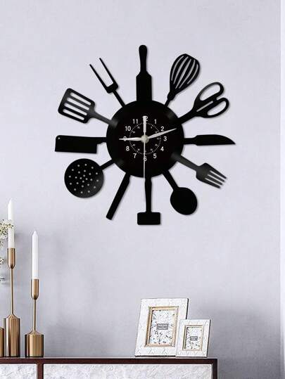 1pc Vinyl Record Wand Clock, Knife, Spoon Kitchenware Theme Silent Kitchen Restaurant ation, Birthday, Living Room Bedroom, Home Kitchen, Office ,Home ,Room Graduation Klok Bedroom Dormitory Back To School view 10