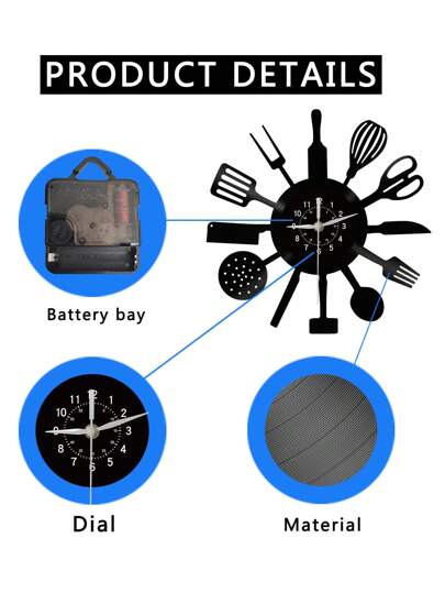 1pc Vinyl Record Wand Clock, Knife, Spoon Kitchenware Theme Silent Kitchen Restaurant ation, Birthday, Living Room Bedroom, Home Kitchen, Office ,Home ,Room Graduation Klok Bedroom Dormitory Back To School view 5