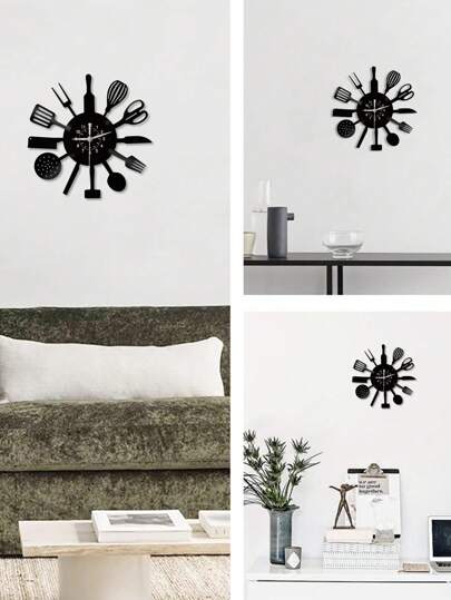 1pc Vinyl Record Wand Clock, Knife, Spoon Kitchenware Theme Silent Kitchen Restaurant ation, Birthday, Living Room Bedroom, Home Kitchen, Office ,Home ,Room Graduation Klok Bedroom Dormitory Back To School view 6