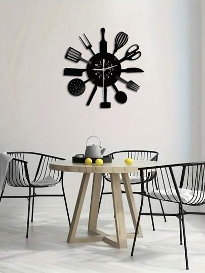 1pc Vinyl Record Wand Clock, Knife, Spoon Kitchenware Theme Silent Kitchen Restaurant ation, Birthday, Living Room Bedroom, Home Kitchen, Office ,Home ,Room Graduation Klok Bedroom Dormitory Back To School view 7