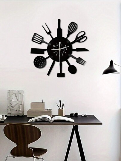 1pc Vinyl Record Wand Clock, Knife, Spoon Kitchenware Theme Silent Kitchen Restaurant ation, Birthday, Living Room Bedroom, Home Kitchen, Office ,Home ,Room Graduation Klok Bedroom Dormitory Back To School view 9