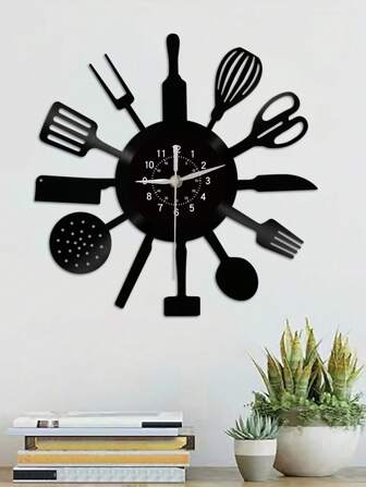 1pc Vinyl Record Wall Clock, Knife, Fork And Spoon Wall Clock, Kitchenware Theme Wall Clock, Silent Clock, Kitchen Restaurant Decoration, For Birthday, For Living Room Bedroom, Room Decor, Home Decor, Kitchen, Office Decor,Home Decor ,Room Decor Gifts Graduation Clock Wall Bedroom Decor Dormitory Decor Back To School Kitchen Decor