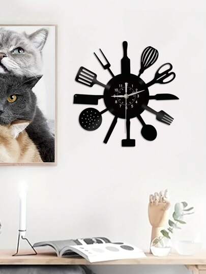 1pc Vinyl Record Wand Clock, Knife, Spoon Kitchenware Theme Silent Kitchen Restaurant ation, Birthday, Living Room Bedroom, Home Kitchen, Office ,Home ,Room Graduation Klok Bedroom Dormitory Back To School view 8