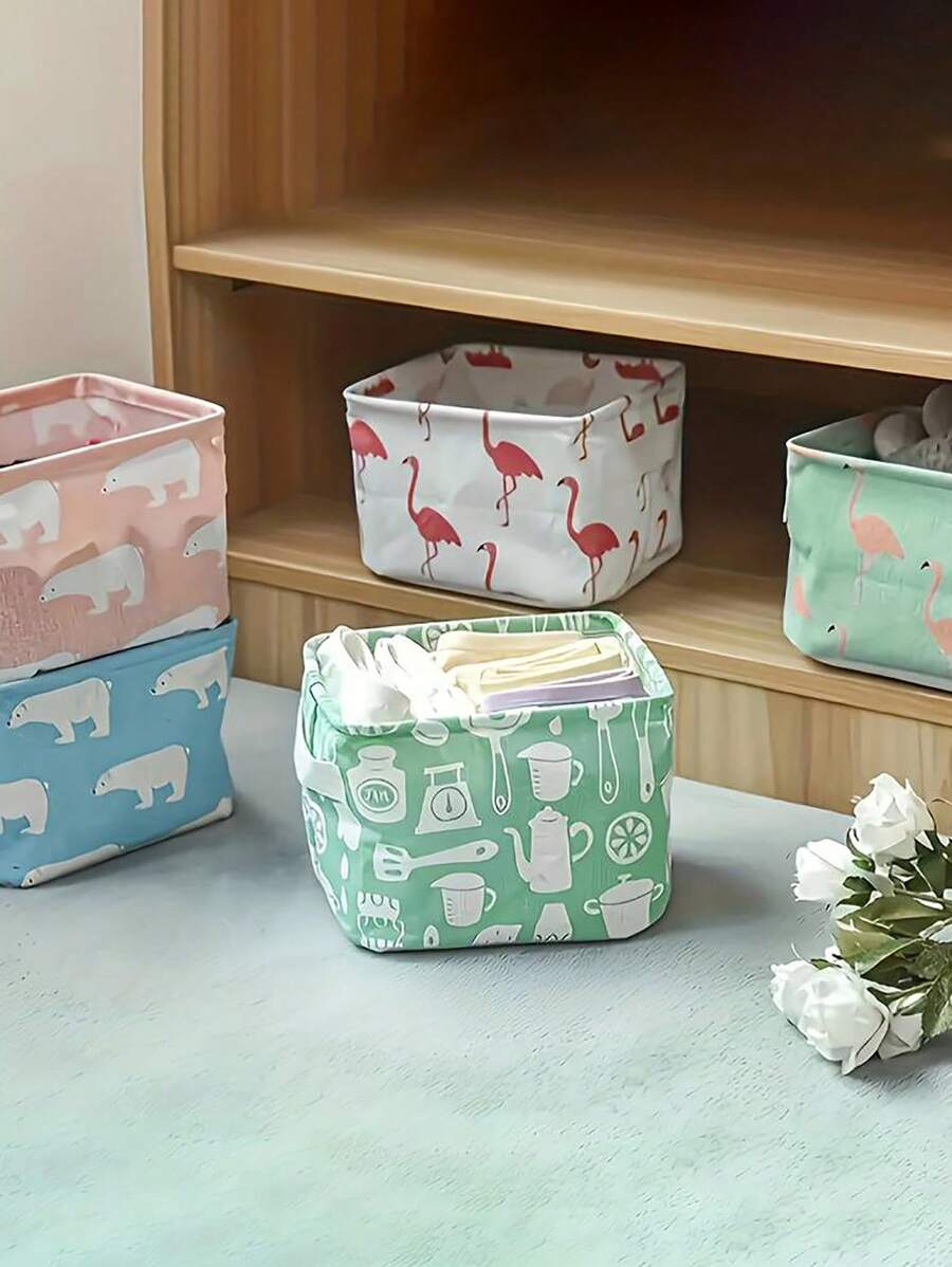 5/3/1pc Clothes Storage Basket, Wardrobe Organizer, Washable Fabric Storage Bag, Desktop Storage Basket, Office Desk Organizer, Foldable Debris Storage Basket With Handle, Cosmetic Storage Box, Home Organization, Foldable Fabric Storage Basket, Makeup Organizer Basket, Patterned Cosmetic & Miscellaneous Storage Basket