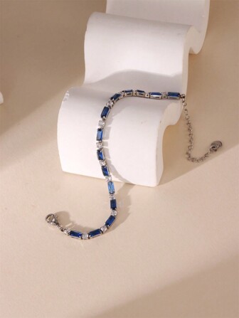 MESTILO 1 pieza Elegante pulsera de acero inoxidable con cuentas de circonita azul, de capa única y no descolorida, adecuada para que las mujeres la usen casual o en reuniones