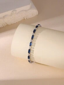 MESTILO 1pc Elegant Stainless Steel Blue Zirconia Beads Non-Fading Single Layer Bracelet, Suitable For Women To Wear Casually Or At Gatherings - Multicolor - View 2