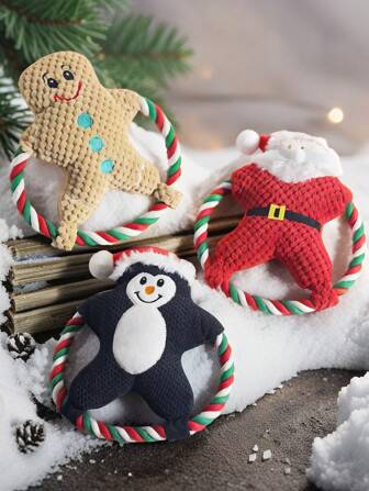 1 Christmas Pet Plush Toy Dog Toy Christmas Elements Pet Flying Saucer Toy Dog Companion Interactive Training Toy As A Christmas Gift For Your Dog, Your Dog Will Definitely Love It