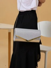 Bộ trang sức thanh lịch 4 món bao gồm vòng cổ, vòng tay và hoa tai, thích hợp cho tiệc cưới, túi cầm tay đính sequin cho váy dạ hội dành cho nữ, túi cầm tay dạng phong bì, túi xách dự tiệc cô dâu - Bạc - Xem 2