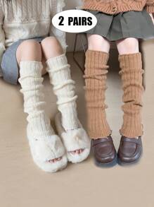 1 双儿童和青少年条纹腿套、脚踝套、秋冬针织腿套、纯色（白色/黑色/卡其色）、褶边饰边、时尚可爱、百搭、适合日常和礼物 - 白色 - 查看 13
