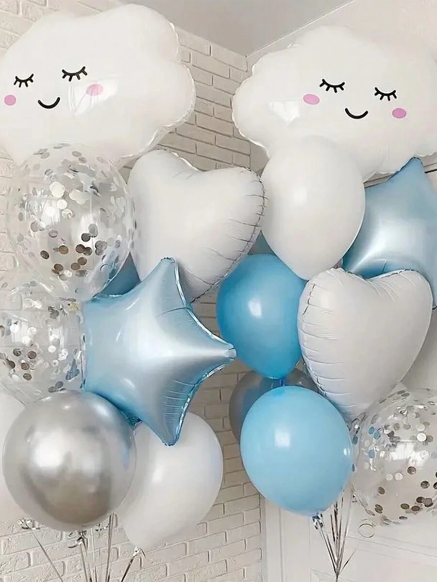 22 quả bóng bay hình đám mây mặt cười màu trắng 18 inch, bộ ngôi sao hình trái tim, quả bóng mạ crôm màu bạc, dùng để trang trí tiệc cưới, tiệc sinh nhật, tiệc cưới, bóng bay tiệc tắm, trang trí tiệc sự kiện - Nhiều màu - Xem 1