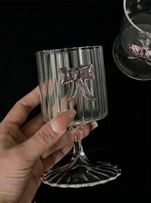 1 件蝴蝶结条纹短玻璃杯，3D 蝴蝶结装饰高脚玻璃果汁/鸡尾酒杯，适合女士，适用于餐厅、客厅、咖啡厅、派对 - 蝴蝶結條紋矮杯 - 查看 6