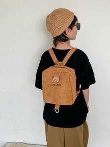 Balo trẻ em mới dễ thương thiết kế hình gấu hoạt hình Unisex màu trơn đơn giản thời trang cặp đi học - A - Xem 3