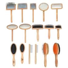 宠物用品：狗和猫用木制美容刷 - 单面、双面、迷你面部刷 - 彩色 - 查看 11