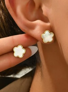 1 对 S925 纯银精致优雅四叶草耳钉女士精美珠宝派对礼物生日礼物日常佩戴