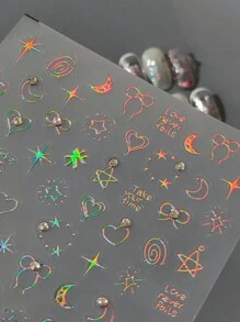 圣诞蝴蝶雪花美甲贴纸贴花5D浮雕圣诞法式白色雪花美甲用品自粘式美甲装饰配件雪花蕾丝格子麋鹿经典冬季设计 - 彩色 - 查看 5