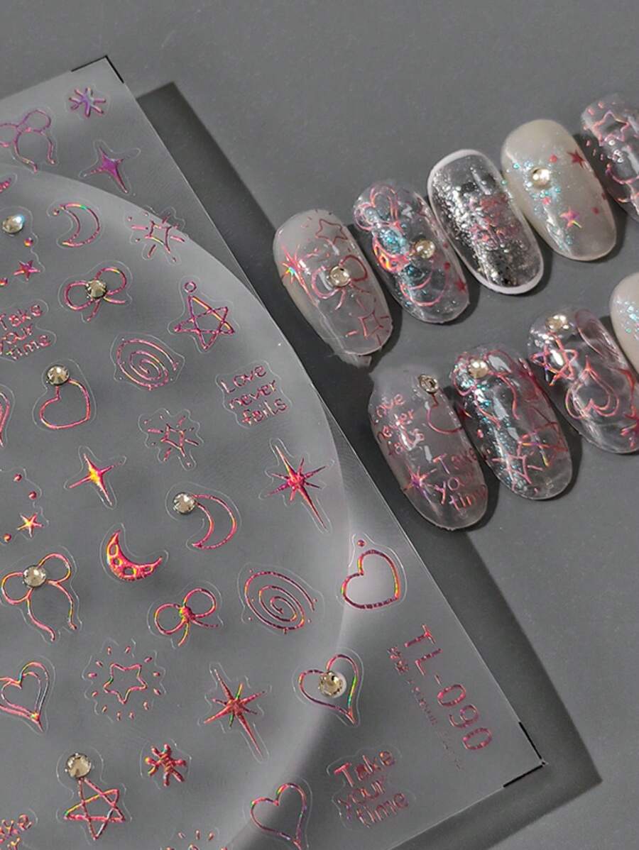 圣诞蝴蝶雪花美甲贴纸贴花5D浮雕圣诞法式白色雪花美甲用品自粘式美甲装饰配件雪花蕾丝格子麋鹿经典冬季设计 - 彩色 - 查看 1