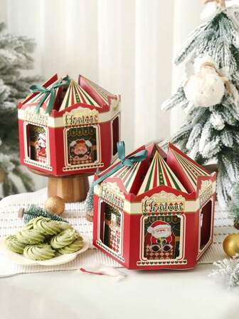 1pc Holiday Hexagon : Christmas Cookie Gift Box With Window - Perfect Party Gift And Christmas Delicacy
