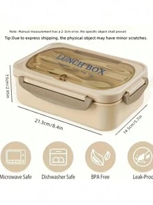 1 件方形隔层防漏便当盒 - 可微波炉加热和手洗，适合学校、大学和餐前准备 - 时尚厨房收纳配件