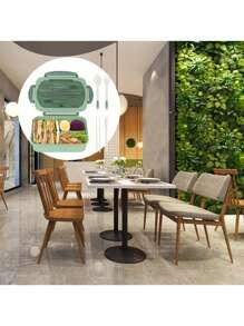 1 件方形隔层防漏便当盒 - 可微波炉加热和手洗，适合学校、大学和餐前准备 - 时尚厨房收纳配件