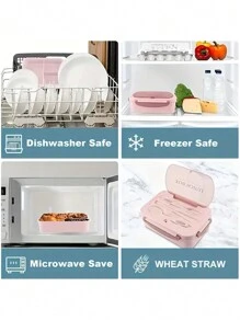 1 件方形隔层防漏便当盒 - 可微波炉加热和手洗，适合学校、大学和餐前准备 - 时尚厨房收纳配件