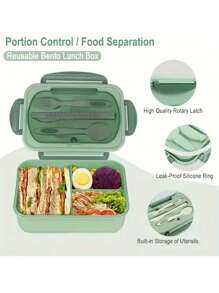 1 件方形隔层防漏便当盒 - 可微波炉加热和手洗，适合学校、大学和餐前准备 - 时尚厨房收纳配件