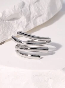 1 件简约、别致的几何线条镂空不锈钢戒指，适合女性日常和派对佩戴 - 開口戒 - 查看 6