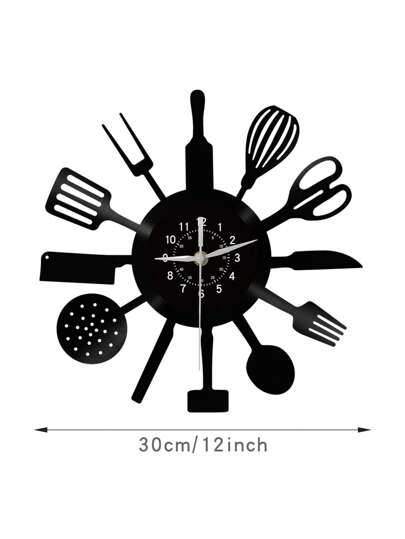 1pc Vinyl Record Wand Clock, Knife, Spoon Kitchenware Theme Silent Kitchen Restaurant ation, Birthday, Living Room Bedroom, Home Kitchen, Office ,Home ,Room Graduation Klok Bedroom Dormitory Back To School view 2