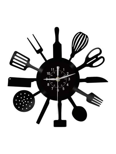 1pc Vinyl Record Wand Clock, Knife, Spoon Kitchenware Theme Silent Kitchen Restaurant ation, Birthday, Living Room Bedroom, Home Kitchen, Office ,Home ,Room Graduation Klok Bedroom Dormitory Back To School view 11
