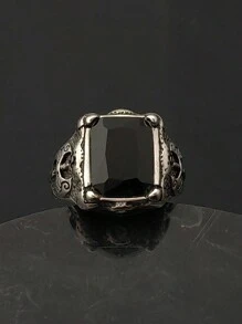 时尚不锈钢黑色宝石戒指 精致珠宝戒指 带吊坠男士戒指 - 鋼色戒指 - 查看 6