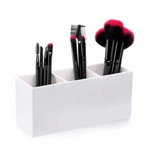 光滑黑色亚克力化妆刷架 - 3 槽收纳架，用于收纳刷子、眉笔和口红 - 非常适合梳妆台和浴室储物 - 彩色 - 查看 7