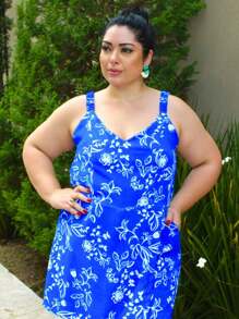 Women's Plus Size Jumpsuit Short Skirt With Printed Lining Summer - 顏色2 - 查看 4