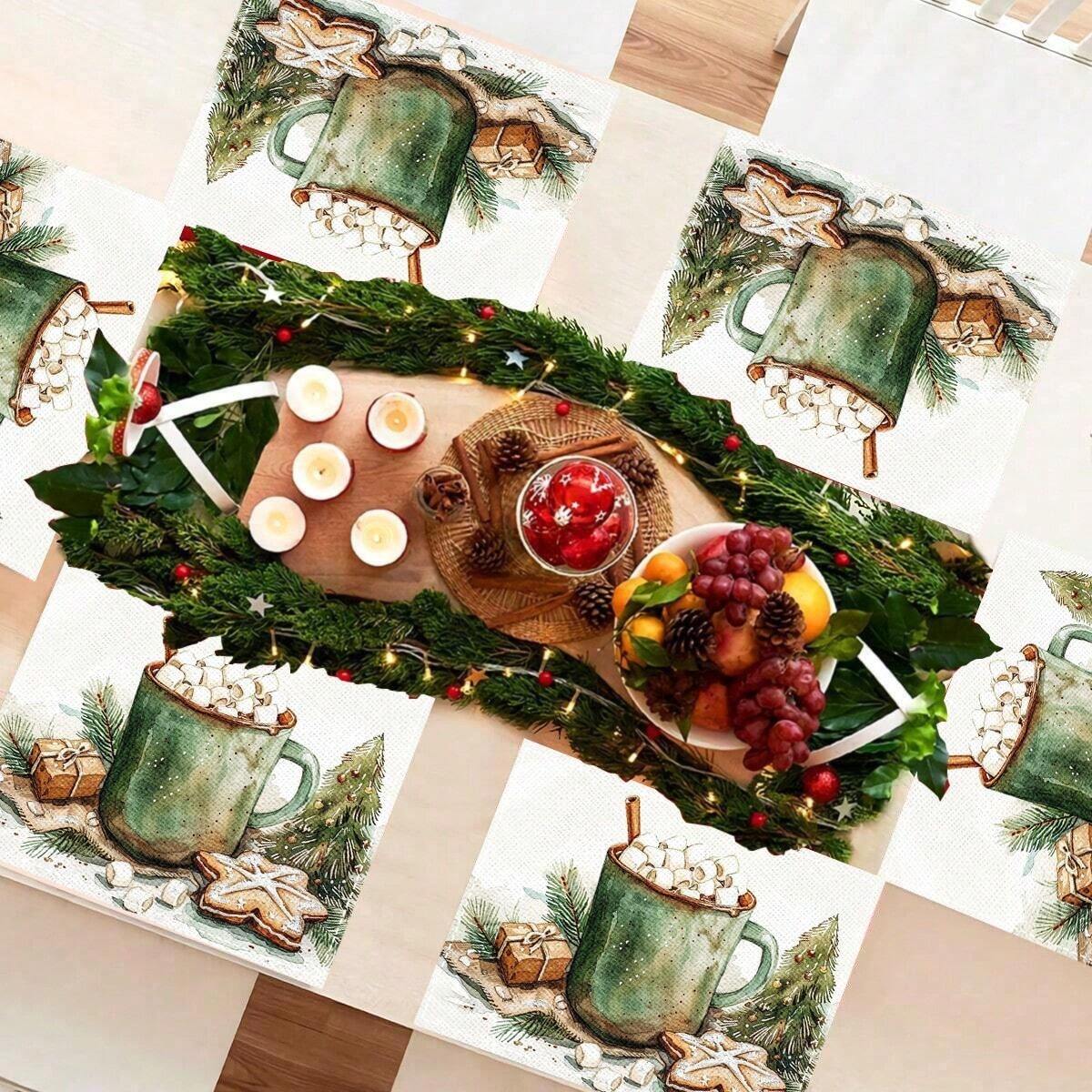 1set/1pc/4pcs/6pcs Christmas Placemat Christmas Colored Pine