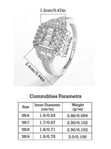 Novo anel quadrado vintage europeu com incrustações de diamantes e prata esterlina S925 banhado a platina, presente para mulheres, traje para festa e casamento, estilo caixa aleatória