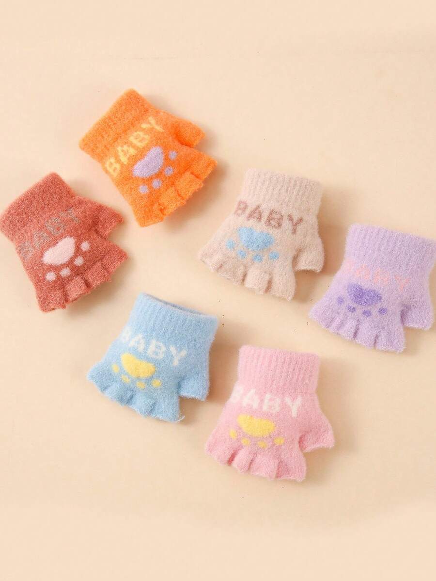 2 Cặp Găng Tay Không Ngón Mềm Mại & Ấm Áp Cho Trẻ Sơ Sinh, Thiết Kế Hình Bàn Chân Gấu Dễ Thương, Dành Cho Trẻ Từ 6-24 Tháng, Mùa Đông - 1Pair - Xem 1